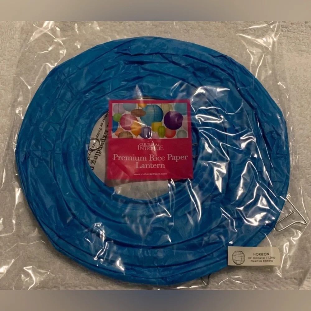 NEW Set of 3 Individual Paper Lanterns, 10”, Horizon Blue w/Metal Frame & Hanger